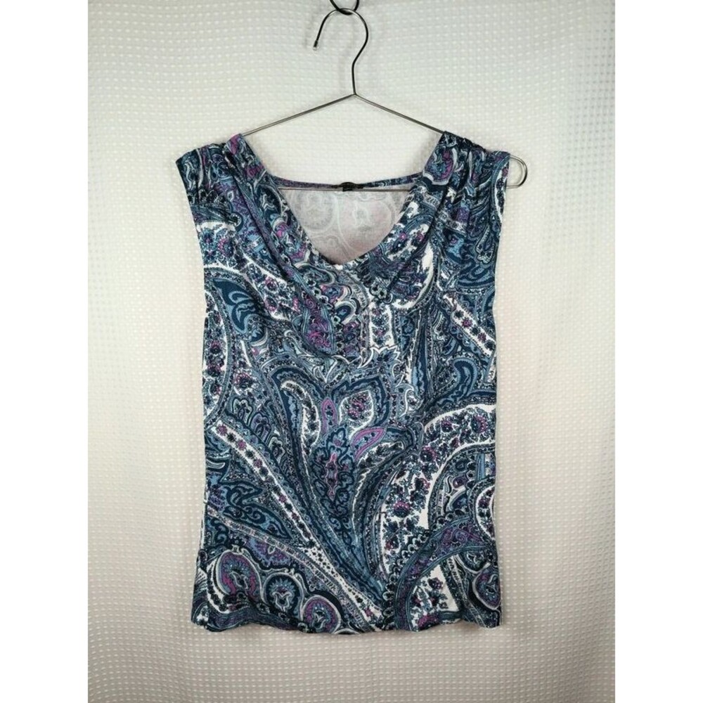 Talbots Paisley Cowl-neck Top M Blue Purple White Sleeveless